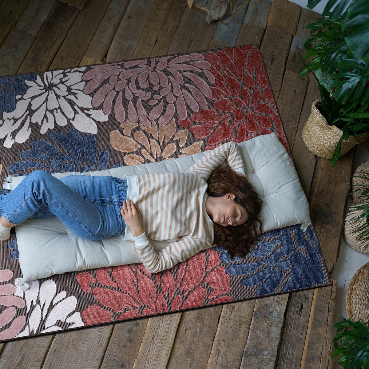 VILLADECOR Floral Indoor Outdoor Area Rug Low High Pile Rugs For Patio