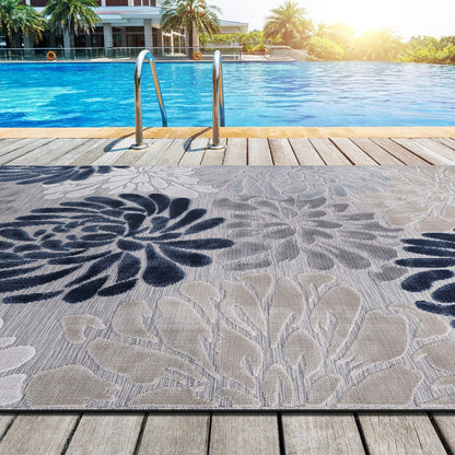 VILLADECOR Floral Indoor Outdoor Area Rug Low High Pile Rugs For Patio