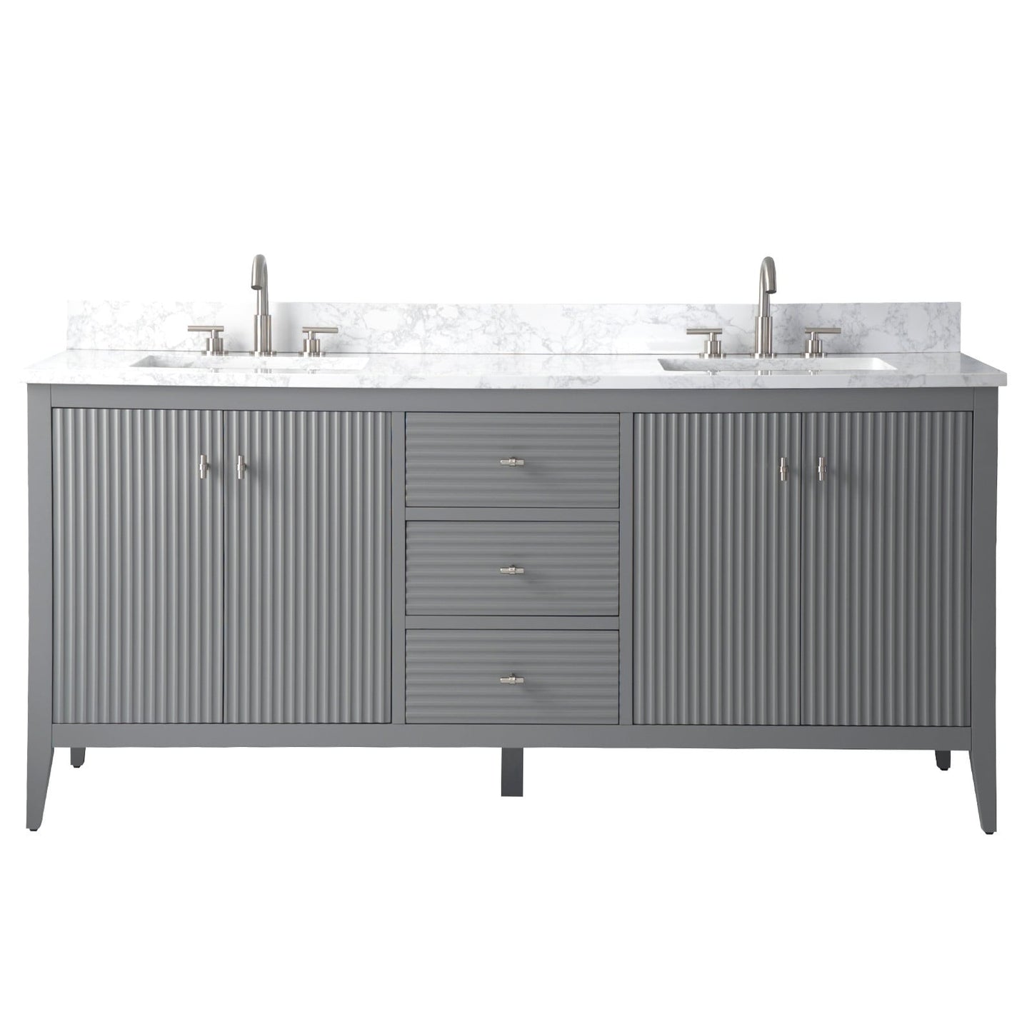 Vanity Art 72 Double Sink Bathroom Vanity Cabinet with Engineered Marble Top