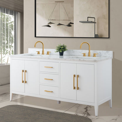 Vanity Art 72 Double Sink Bathroom Vanity Cabinet with Engineered Marble Top