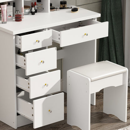 Vanity Set With Mirror and Lamp Home Makeup Dressing Table with Stool