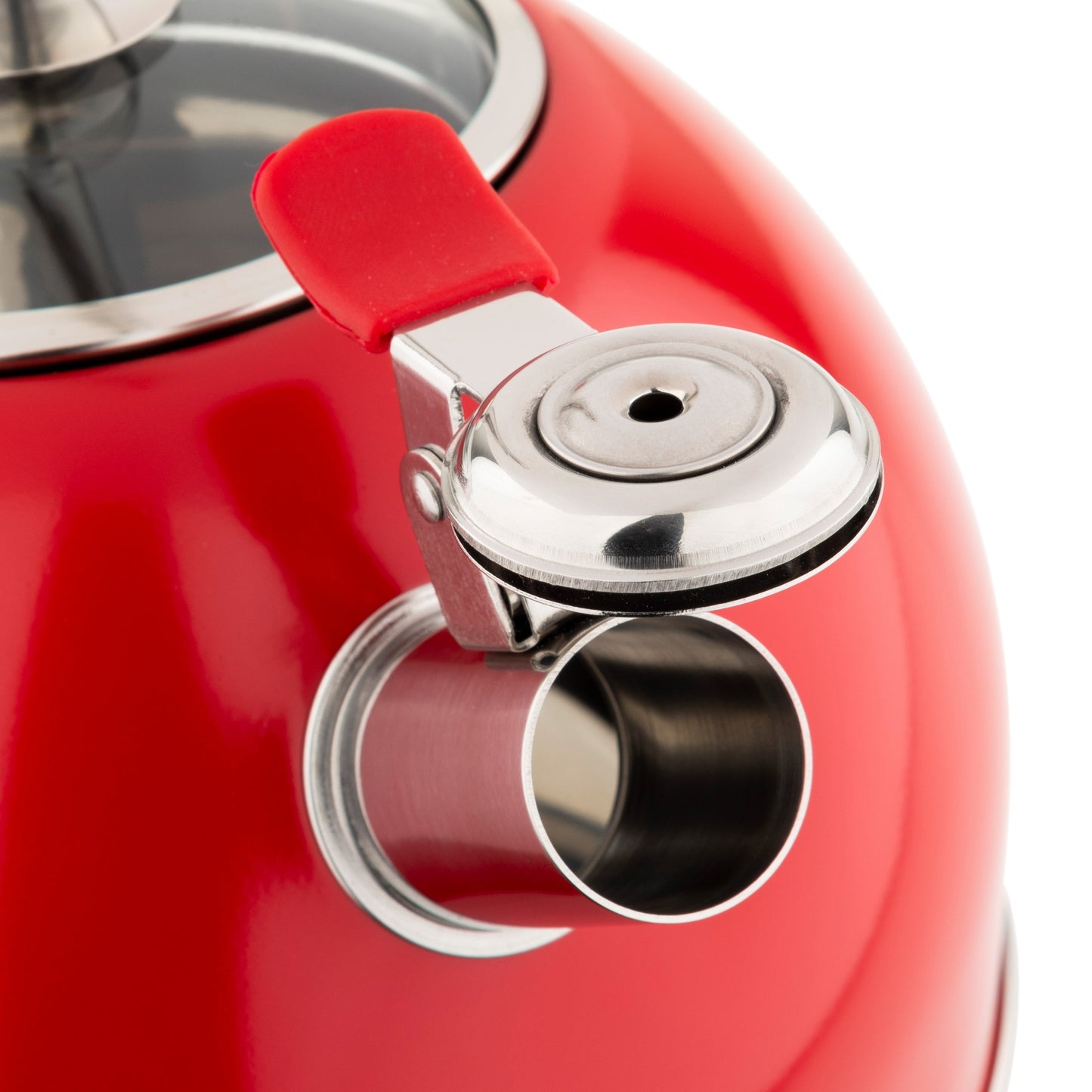 Viking 2.6-Quart Red Stainless Steel Whistling Kettle with 3-Ply Base