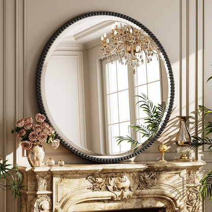 Vintage Round Bathroom Mirror with Beaded Frame