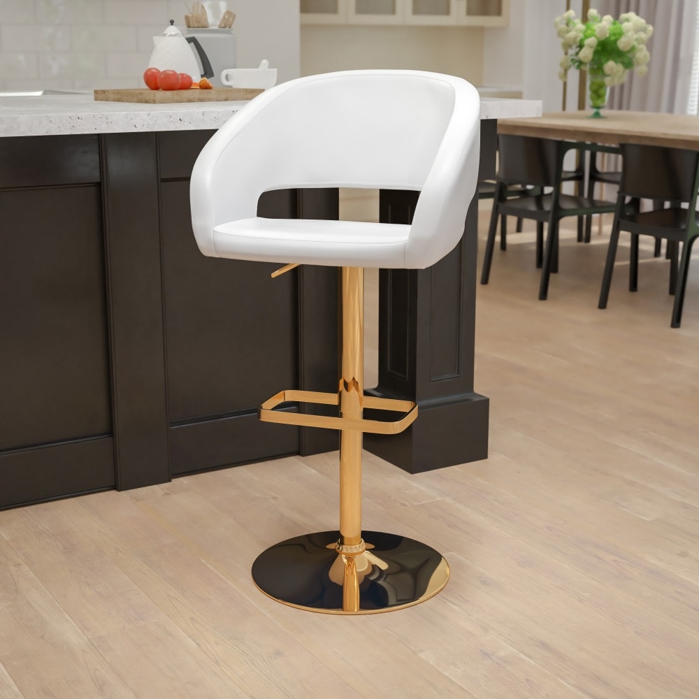 Modern Upholstered Adjustable-Height Barstool with Rounded Back