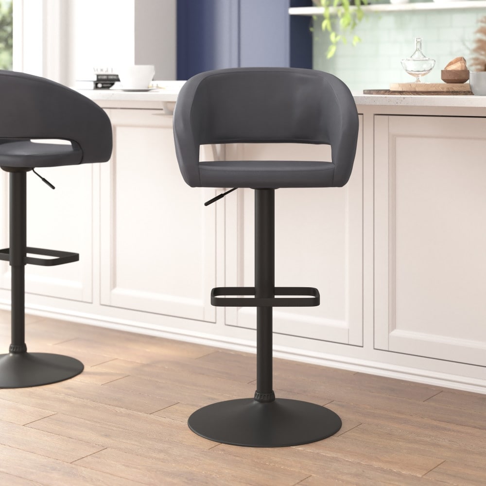 Modern Upholstered Adjustable-Height Barstool with Rounded Back