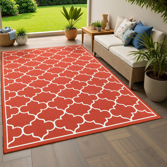 Vista Home Martinique Off-White/Brick Red Lattice Indoor/Outdoor Rug.