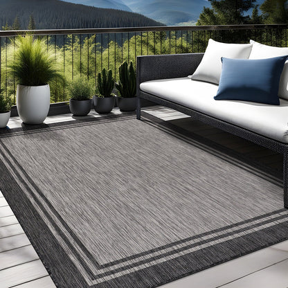 Washable Bordered Indoor Outdoor Rug for Patio, Deck, Porch