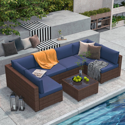 Wicker/ Steel 7-piece Outdoor Cushioned Sectional Sofa Set