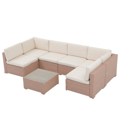 Wicker/ Steel 7-piece Outdoor Cushioned Sectional Sofa Set