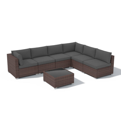 Wicker/ Steel 7-piece Outdoor Cushioned Sectional Sofa Set