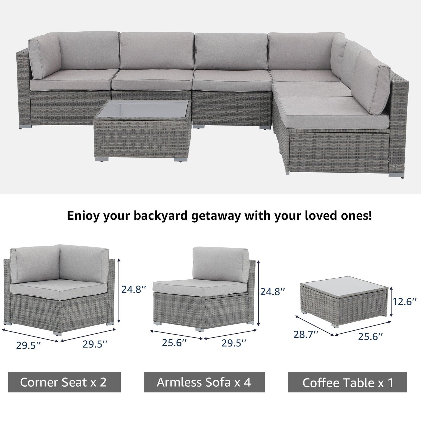 Wicker/ Steel 7-piece Outdoor Cushioned Sectional Sofa Set