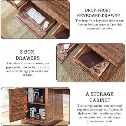 60 Farmhouse Executive Desk, Wood Home Office Desk, Computer Desk