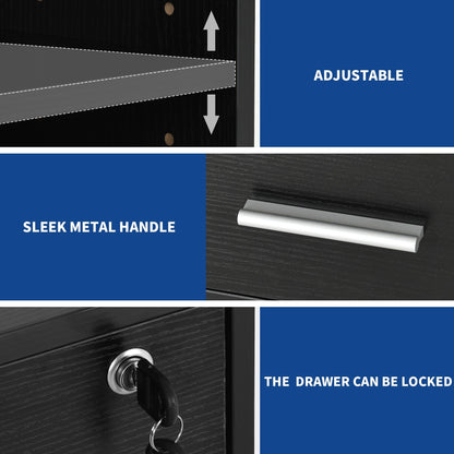 Wood File Cabinet with Charging Station Mobile Lateral Filing Cabinet Lockable Fits A4 Letter Legal Size Files