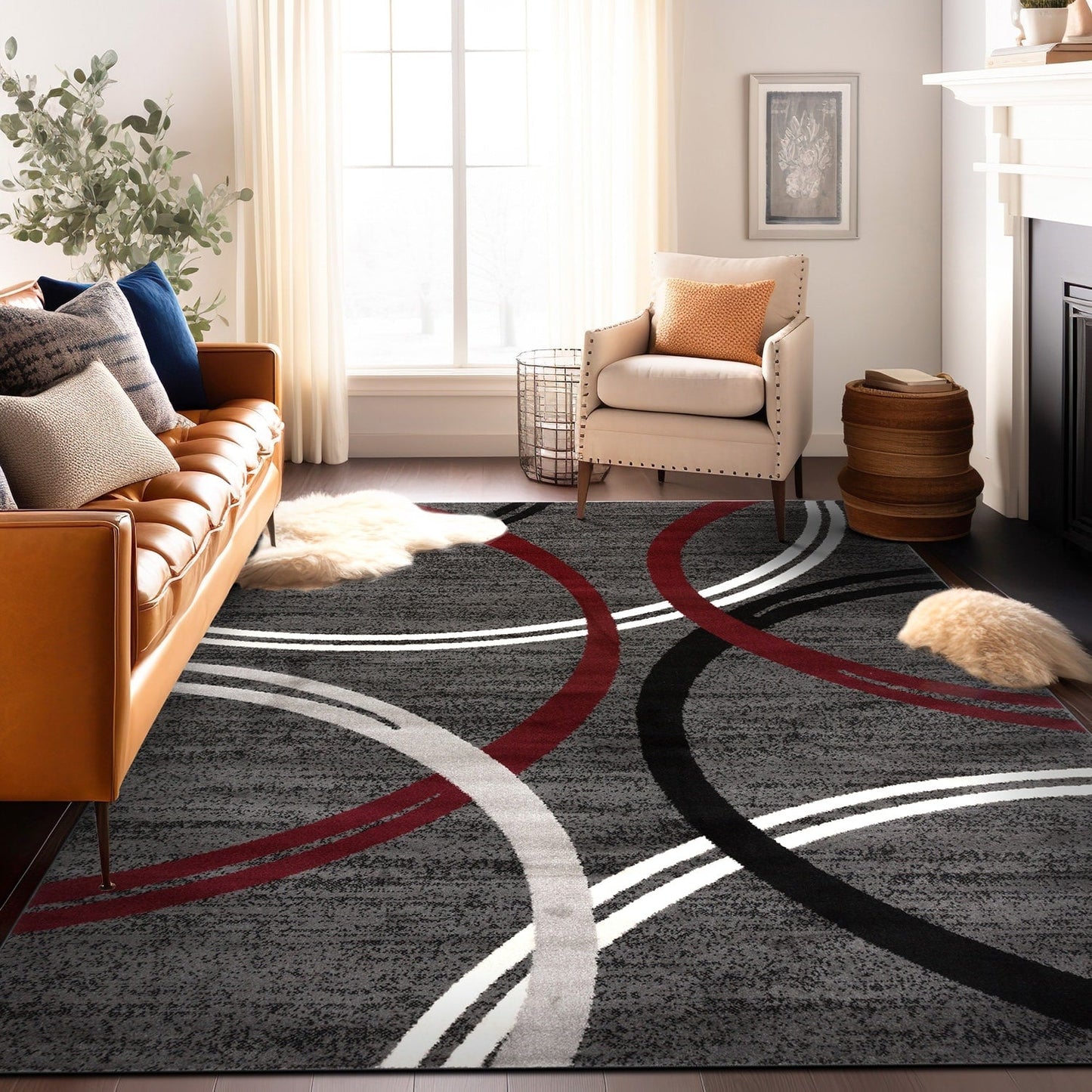 World Rug Gallery Contemporary Abstract Circles Design Area Rug