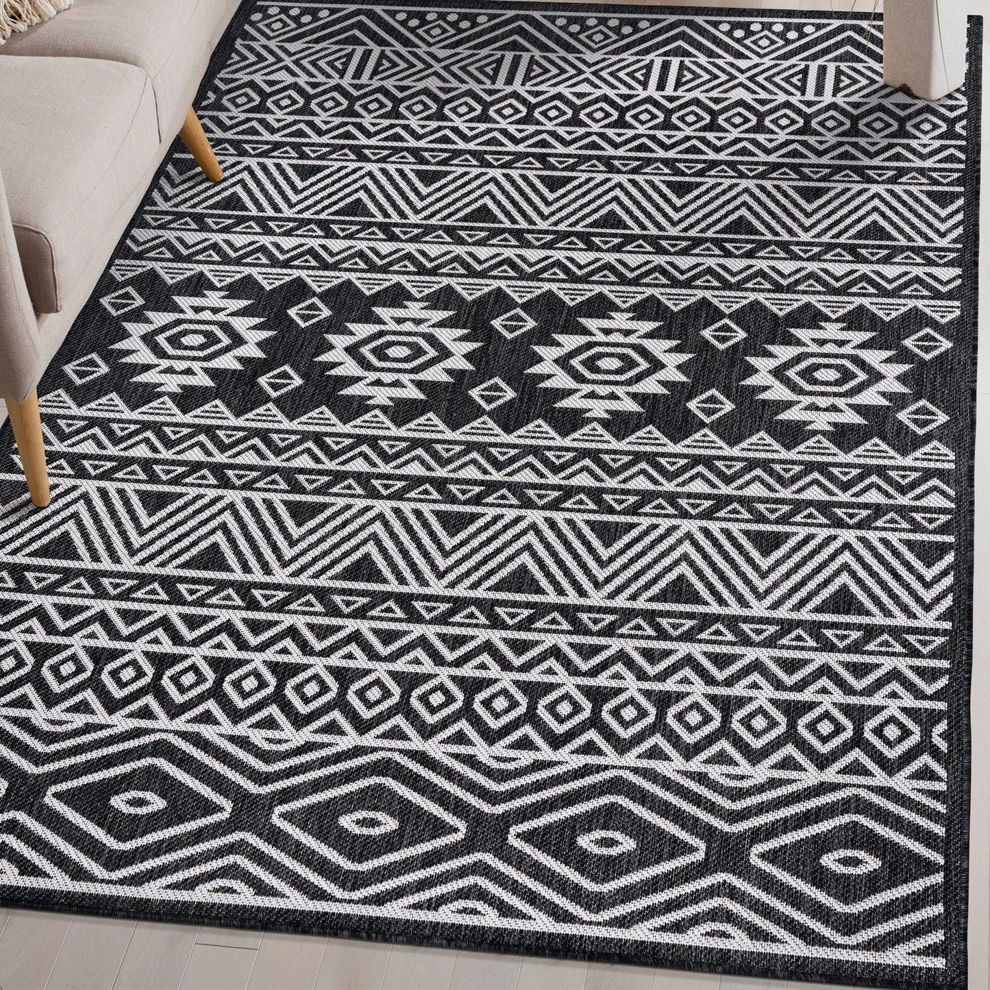 World Rug Gallery Distressed Geometric Bohemian Textured Flat Weave Indoor/Outdoor Area Rug