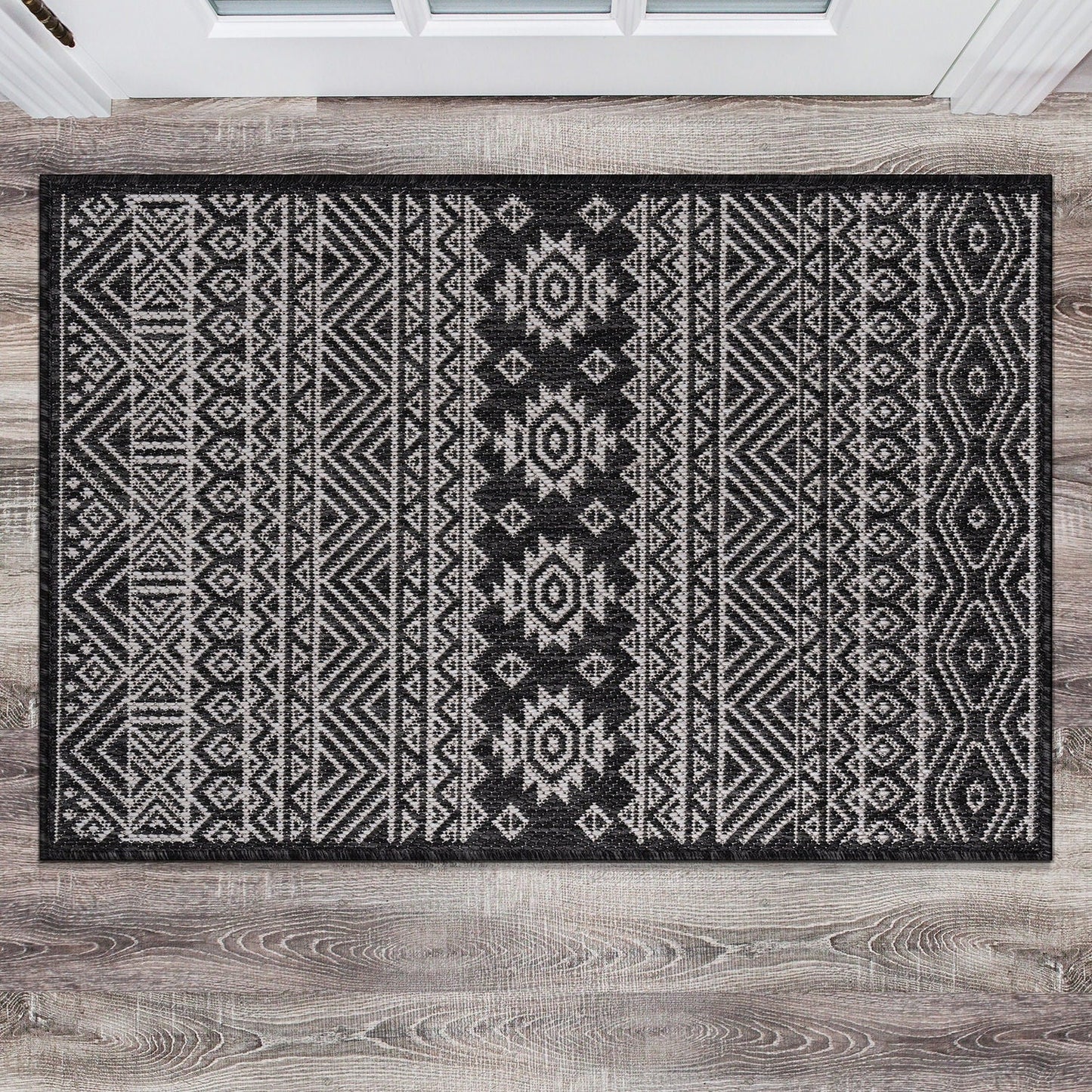 World Rug Gallery Distressed Geometric Bohemian Textured Flat Weave Indoor/Outdoor Area Rug