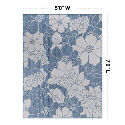 World Rug Gallery Modern Floral Flowers Textured Flat Weave Indoor/Outdoor Area Rug