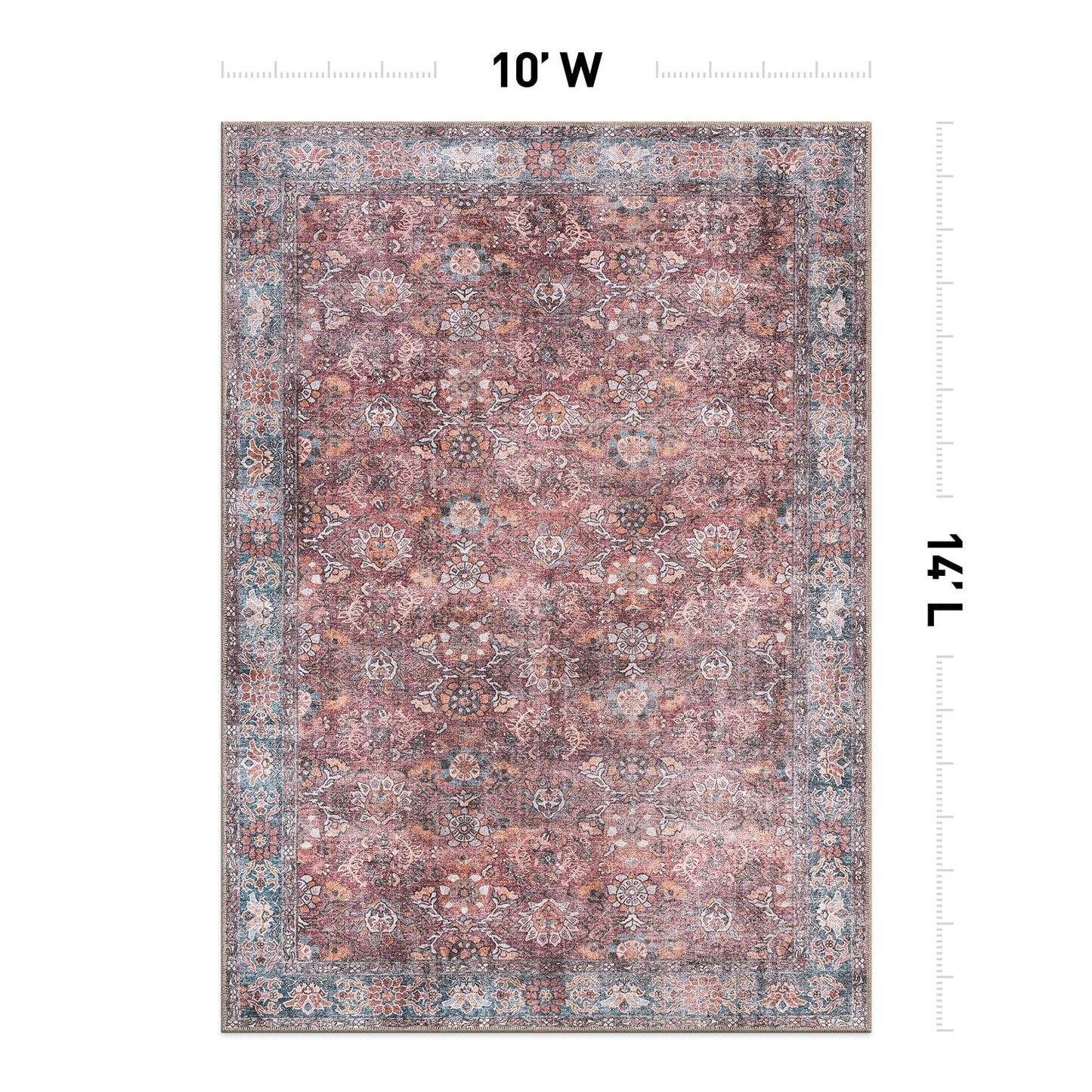World Rug Gallery Transitional Bordered Vintage Machine Washable Non Slip Area Rug
