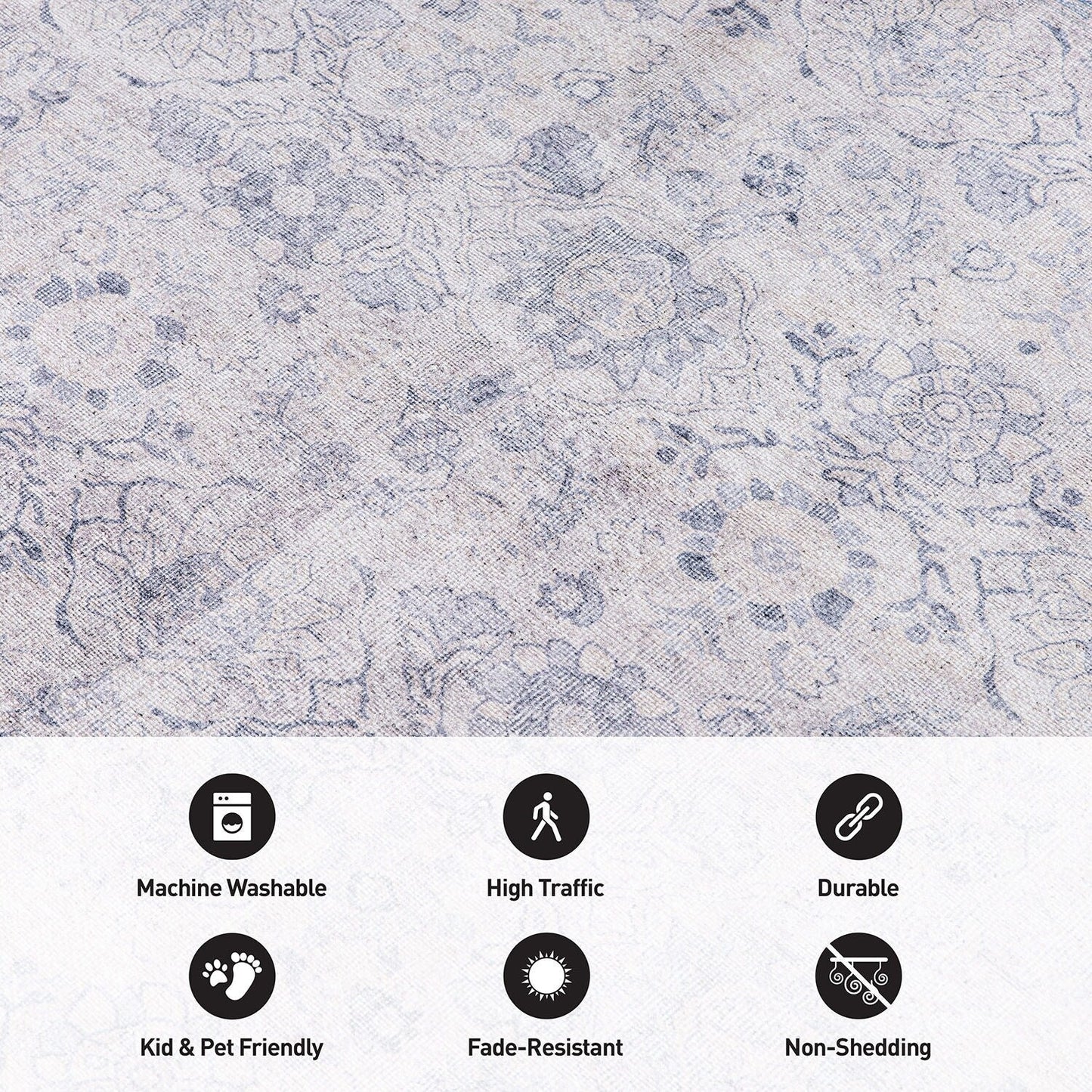 World Rug Gallery Transitional Bordered Vintage Machine Washable Non Slip Area Rug