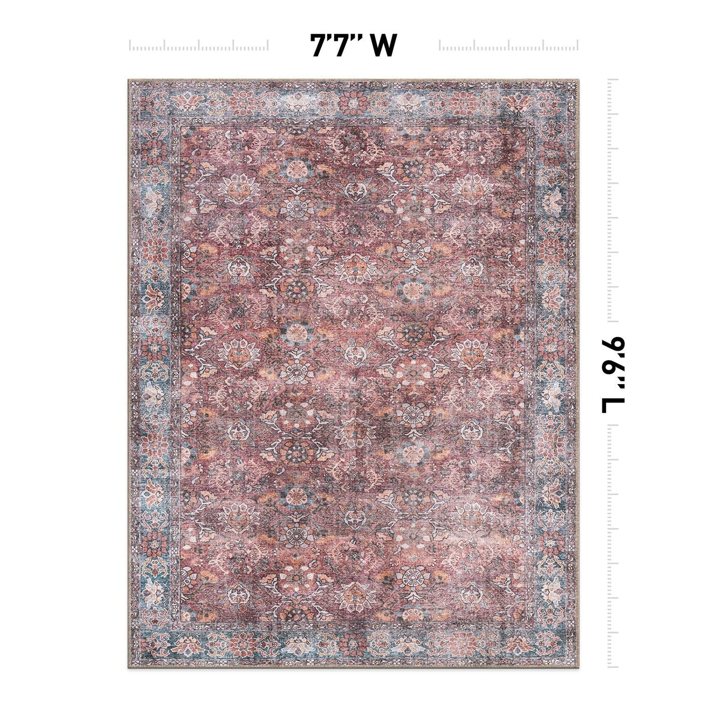 World Rug Gallery Transitional Bordered Vintage Machine Washable Non Slip Area Rug
