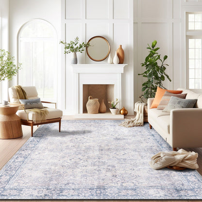 World Rug Gallery Transitional Bordered Vintage Machine Washable Non Slip Area Rug