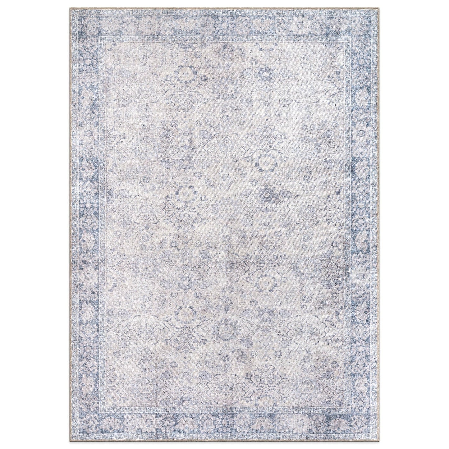 World Rug Gallery Transitional Bordered Vintage Machine Washable Non Slip Area Rug