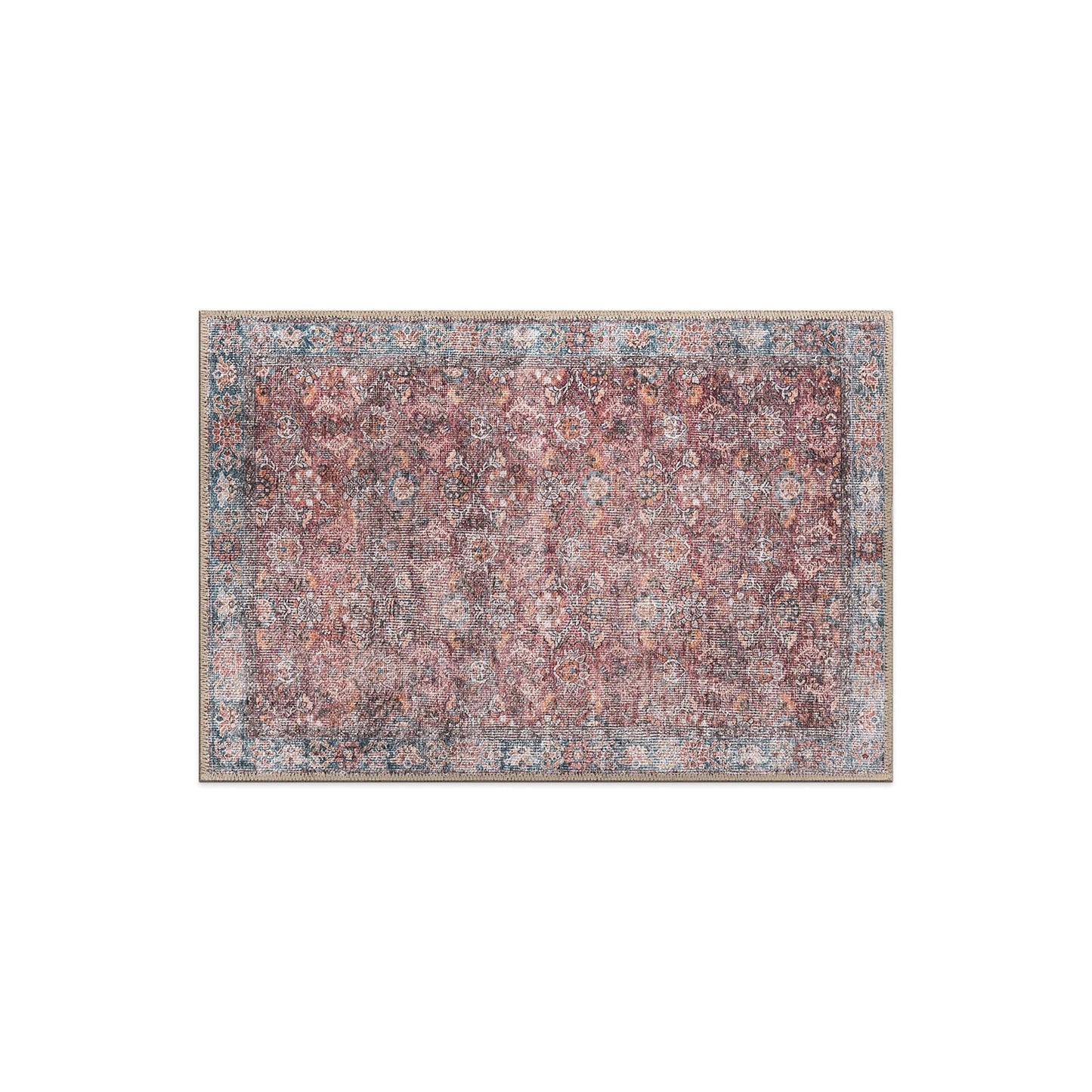 World Rug Gallery Transitional Bordered Vintage Machine Washable Non Slip Area Rug