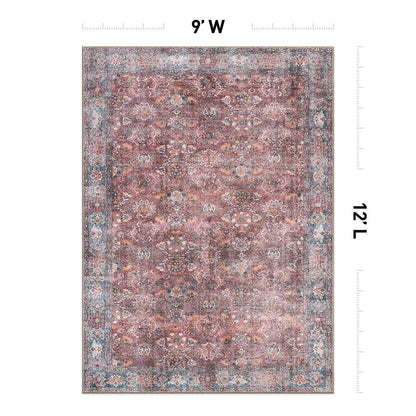 World Rug Gallery Transitional Bordered Vintage Machine Washable Non Slip Area Rug