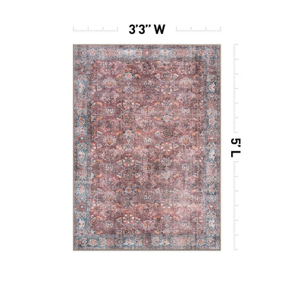 World Rug Gallery Transitional Bordered Vintage Machine Washable Non Slip Area Rug