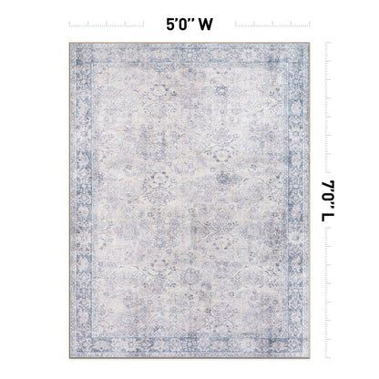 World Rug Gallery Transitional Bordered Vintage Machine Washable Non Slip Area Rug