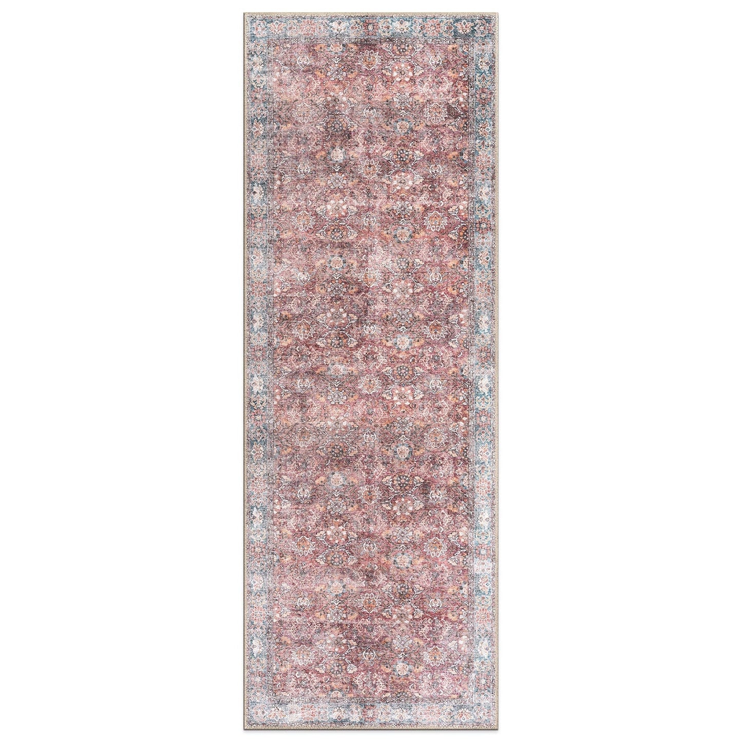 World Rug Gallery Transitional Bordered Vintage Machine Washable Non Slip Area Rug