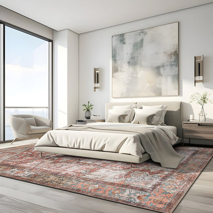 World Rug Gallery Vintage Boho Medallion Machine Washable Non Slip Area Rug