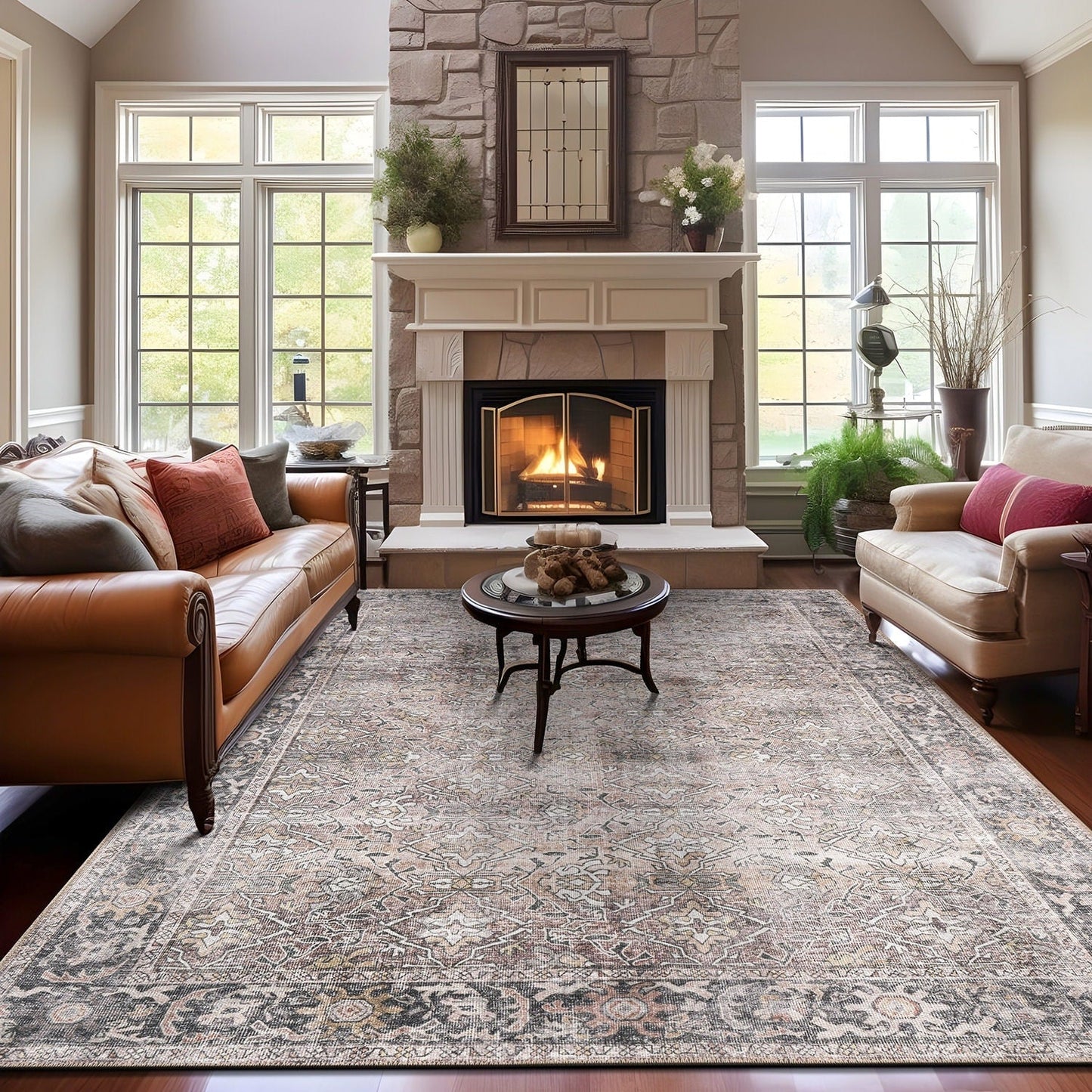 World Rug Gallery Vintage Distressed Machine Washable Non Slip Area Rug