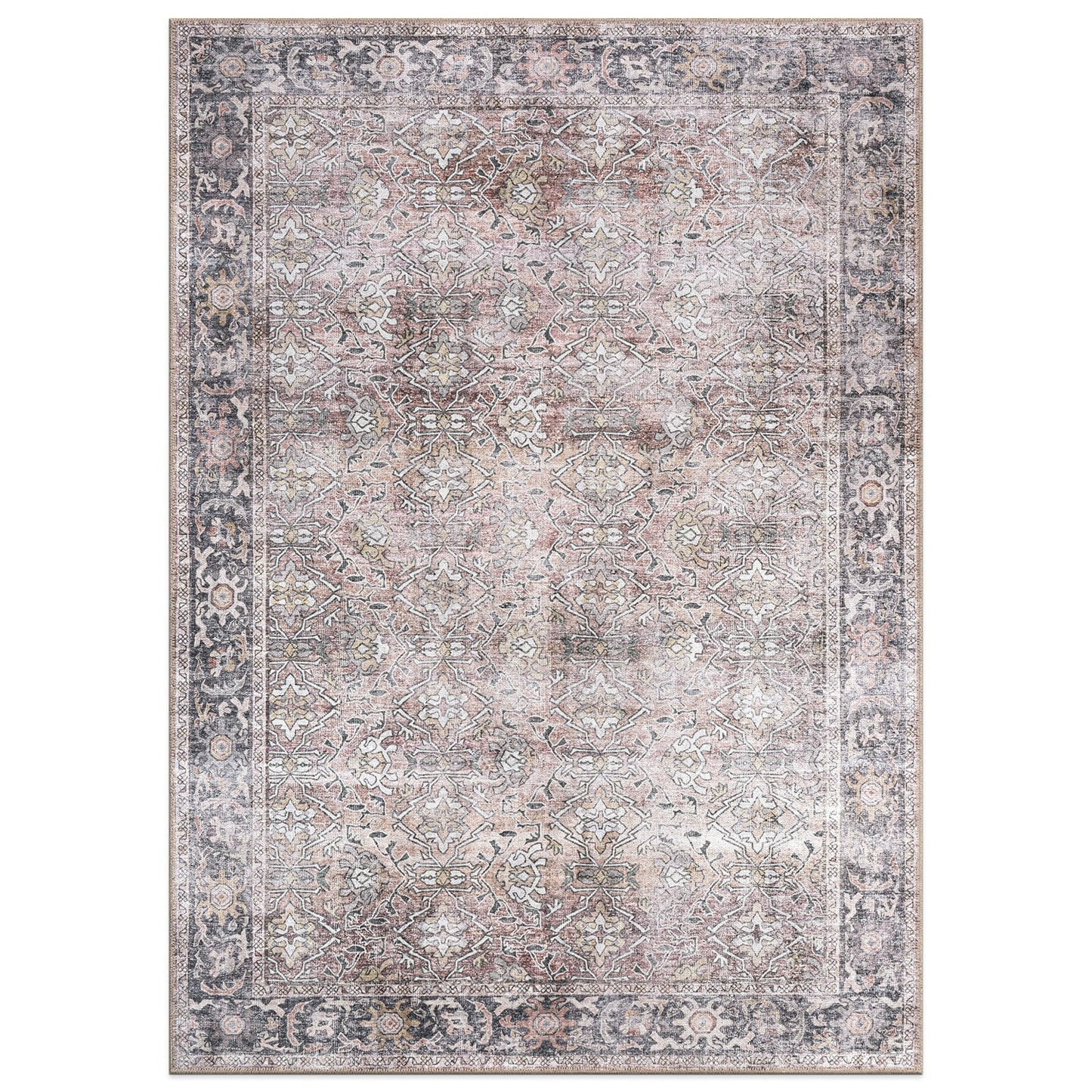 World Rug Gallery Vintage Distressed Machine Washable Non Slip Area Rug