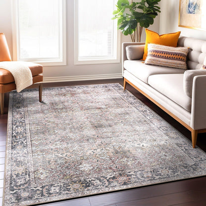 World Rug Gallery Vintage Distressed Machine Washable Non Slip Area Rug
