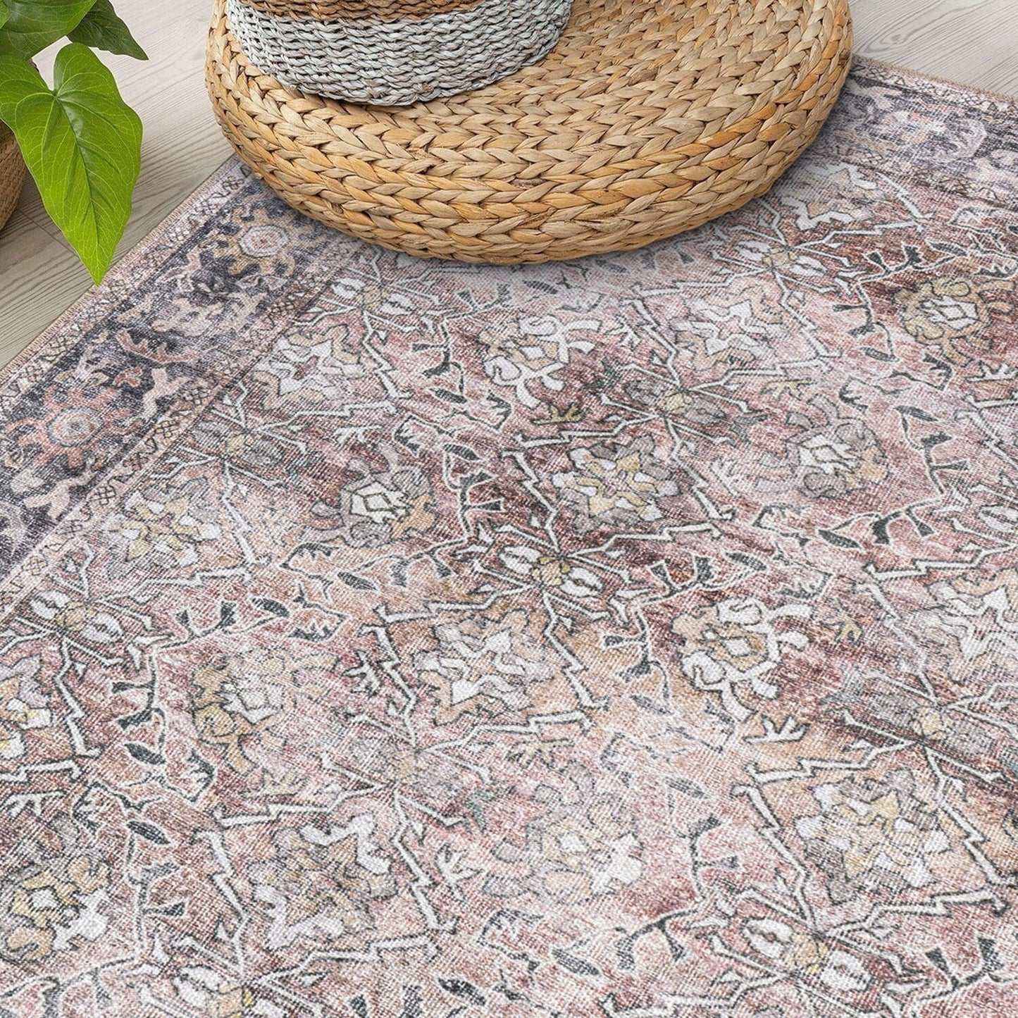 World Rug Gallery Vintage Distressed Machine Washable Non Slip Area Rug