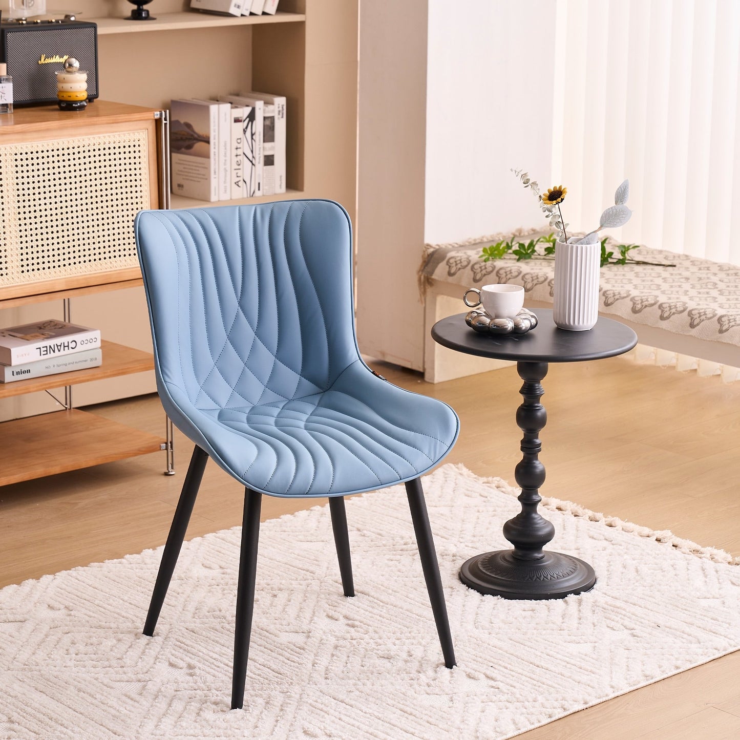 Modern Upholstered Leather Armless Dining Chairs Set of 2