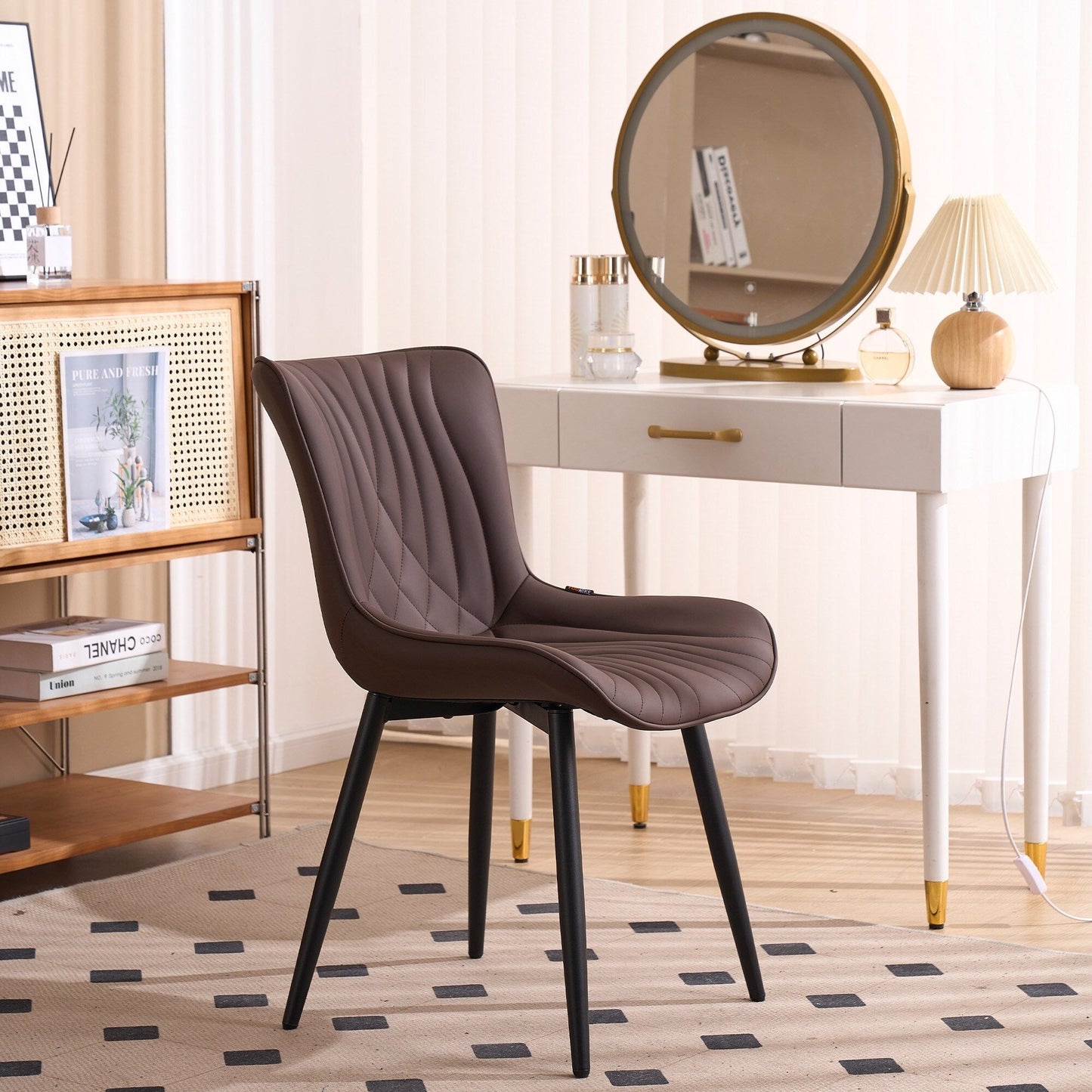 Modern Upholstered Leather Armless Dining Chairs Set of 2