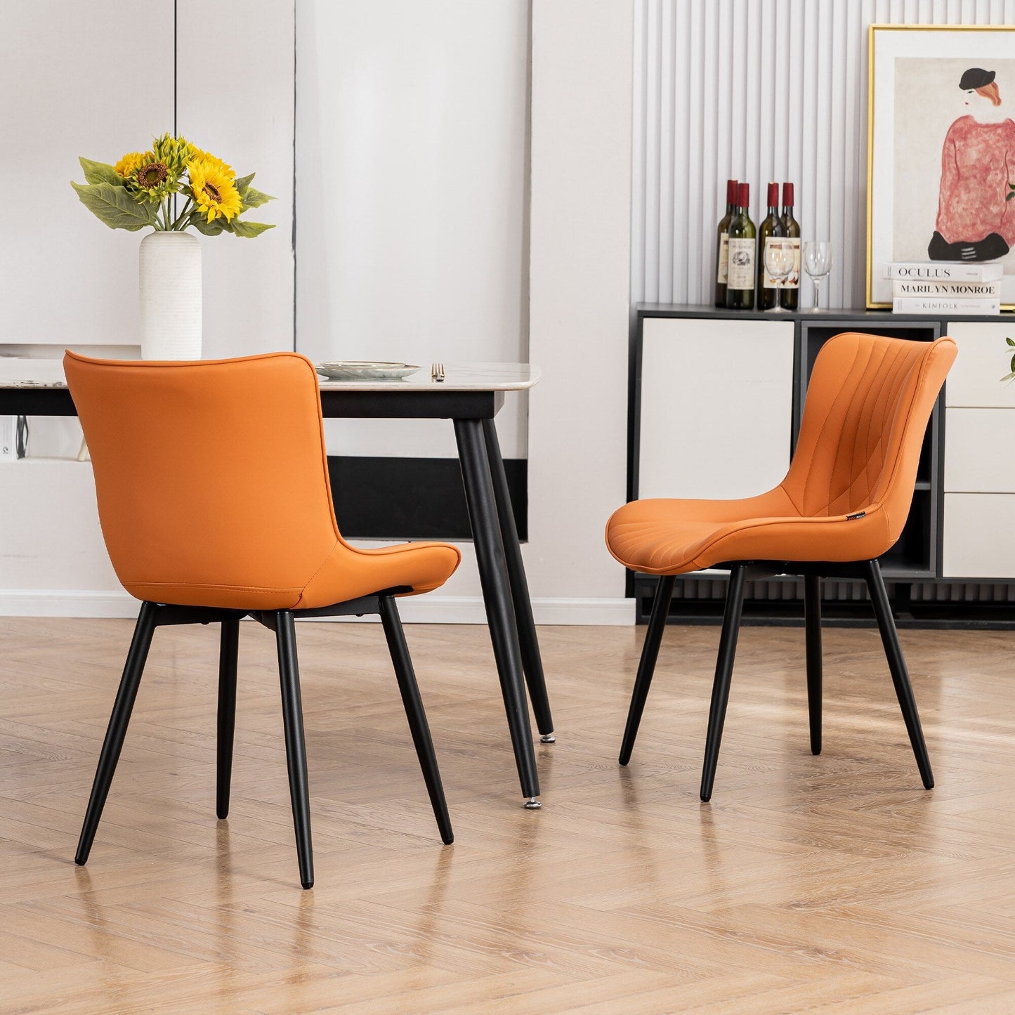 Modern Upholstered Leather Armless Dining Chairs Set of 2
