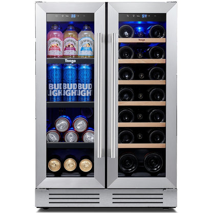 24 Inch Wine/Beverage Refrigerator Cooler, 20 Bottle/60 Can DUAL ZONE Fridge - 24 inch