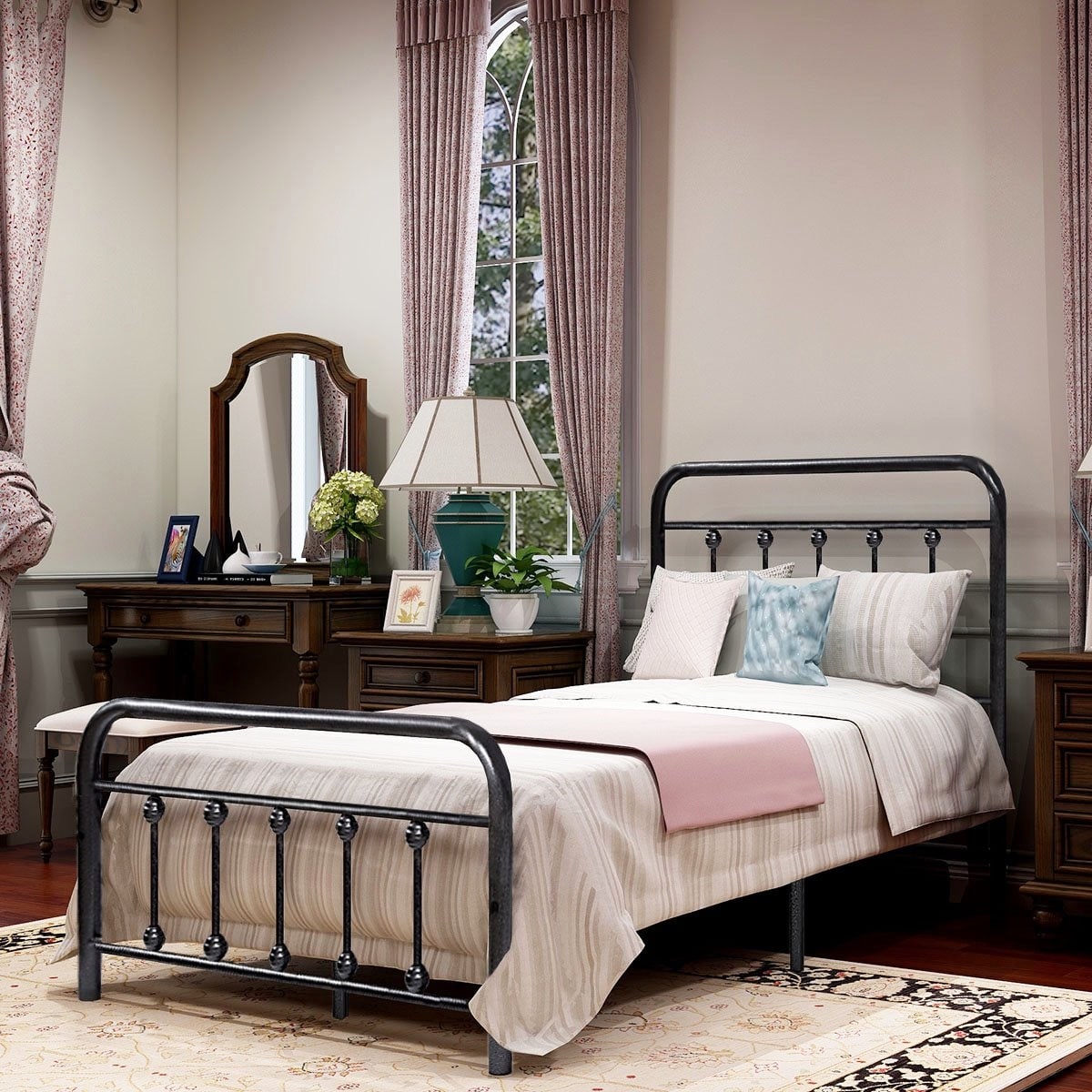 Alazyhome Simple Vintage Metal Platform Bed Frame, Easy-Assembly