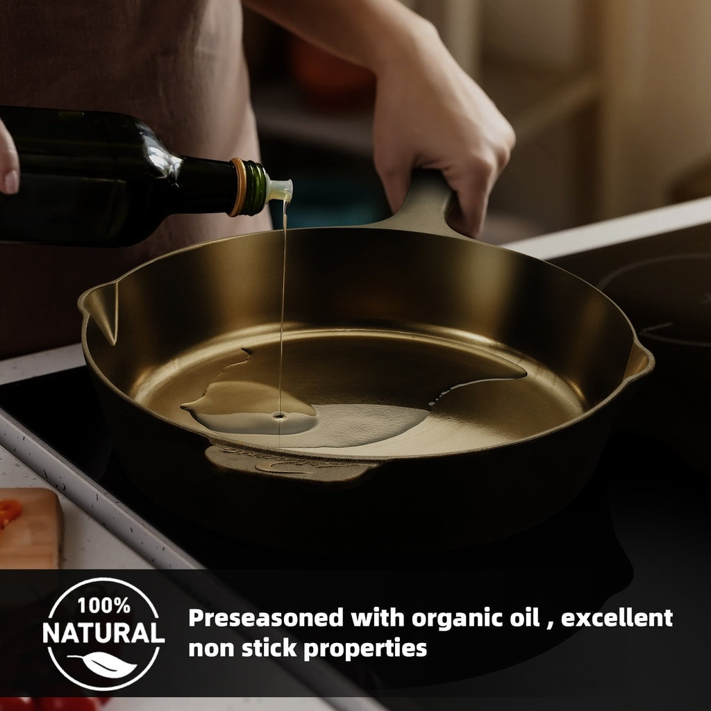 iLiving Seasoned Modern Heirloom Mirror Polished Cast Iron Skillet Pan 12 (2.7/3.7L)