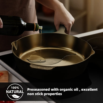 iLiving Seasoned Modern Heirloom Mirror Polished Cast Iron Skillet Pan 12 (2.7/3.7L)